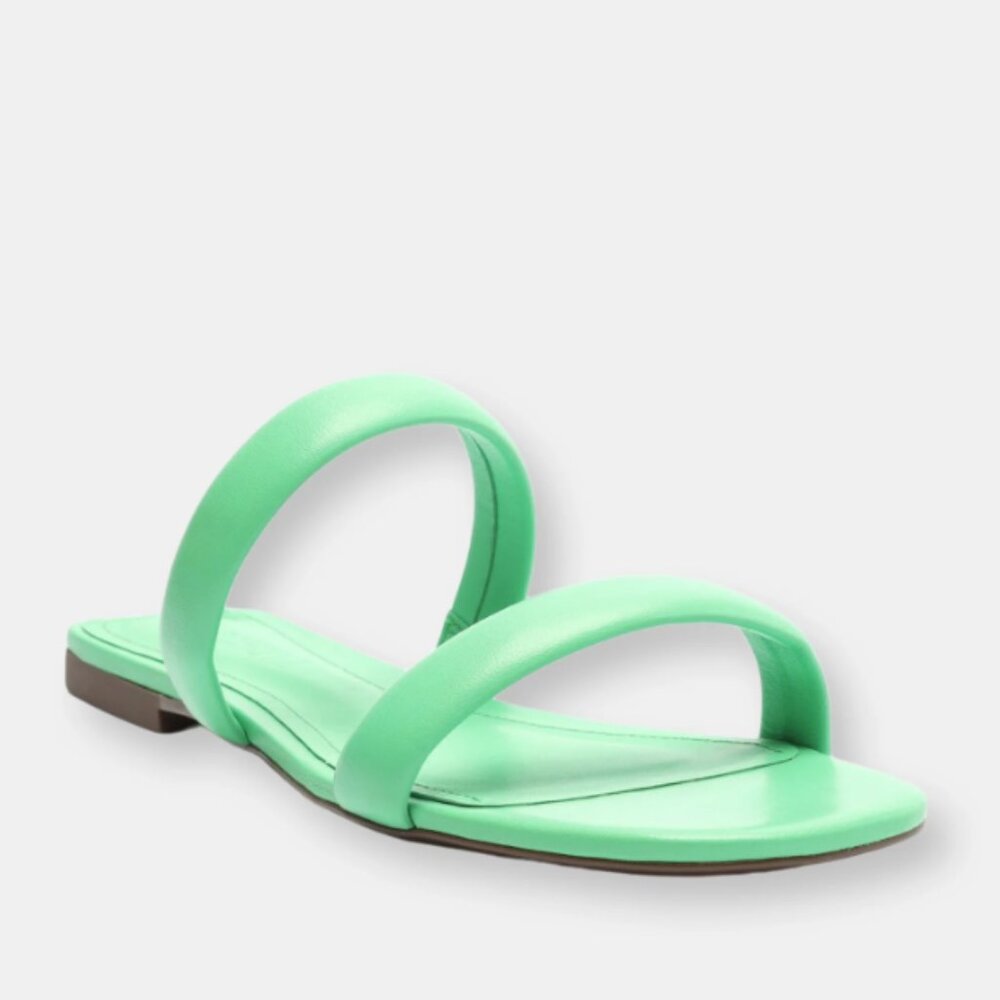 Schutz Ully Leather Flat Sandal in Gianni Green